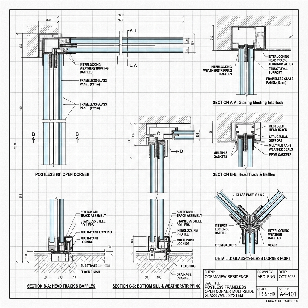 Stuart, Florida: Sub-Sill Waterproof Drainage & Stainless Flashing Pans for Coastal Storm Surge Architectural Blueprint Engineering Schematic | Six Senses Builders
