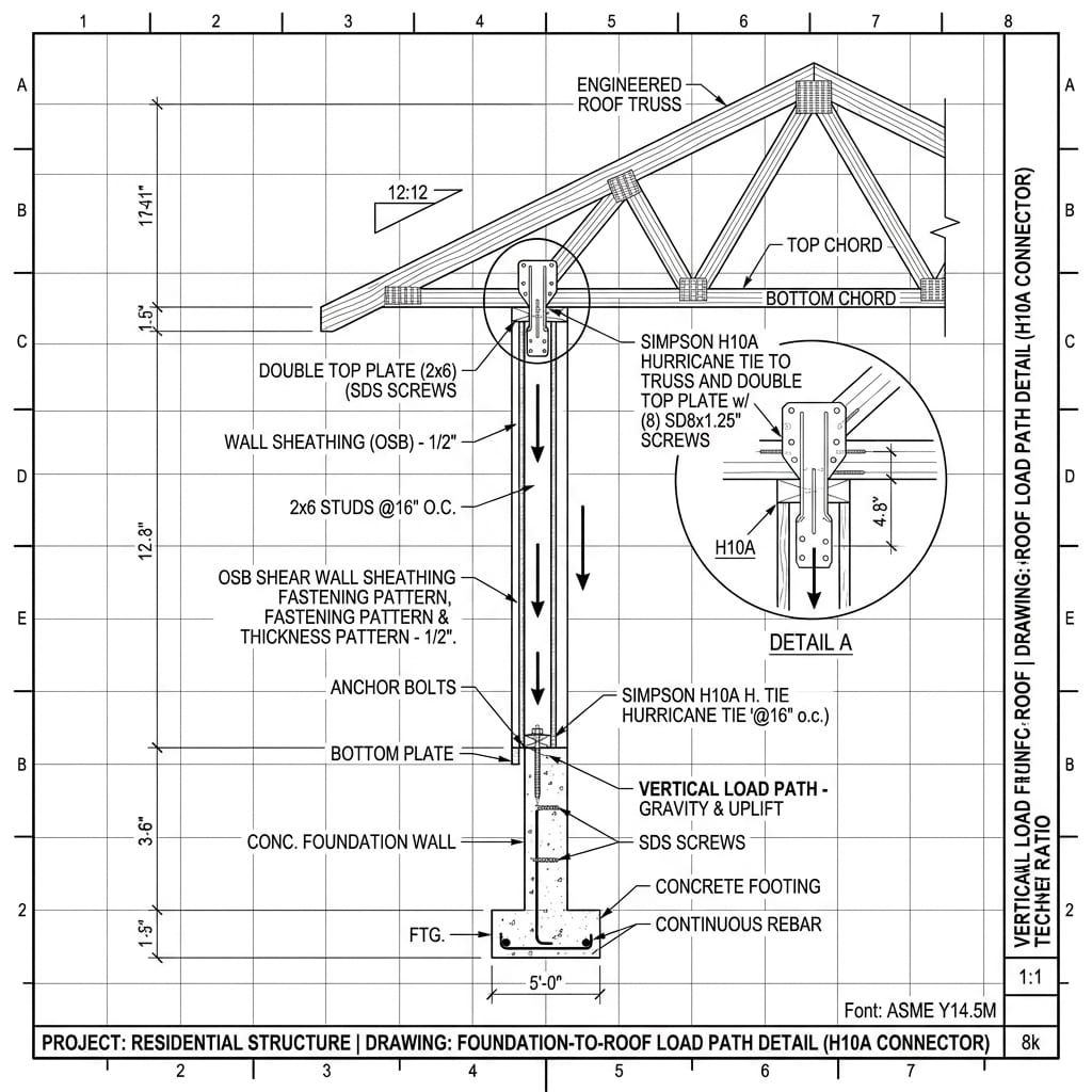 Simpson H10A Hurricane Ties Continuous Load Path Blueprint Schematic | Six Senses Builders