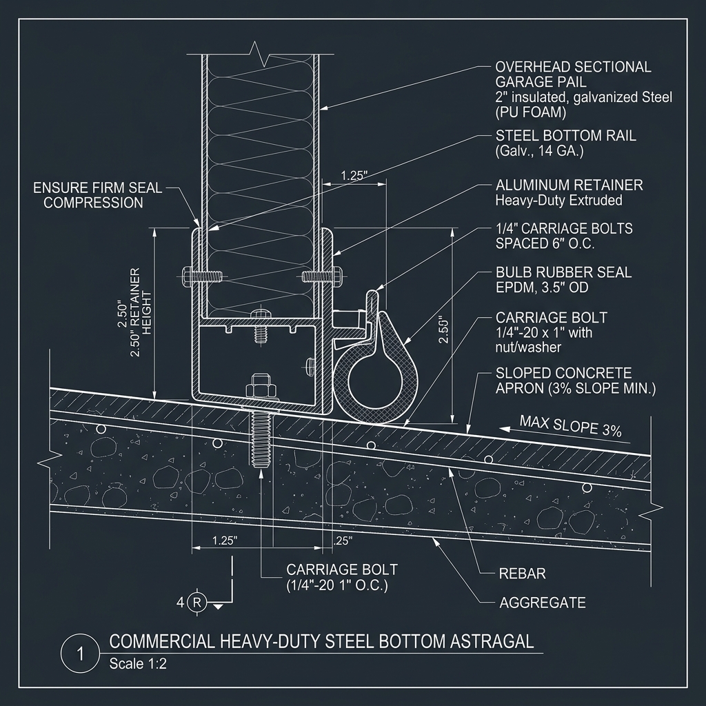 Heavy-Duty Commercial Bottom Astragal Weather Seal Blueprint Schematic | Six Senses Builders