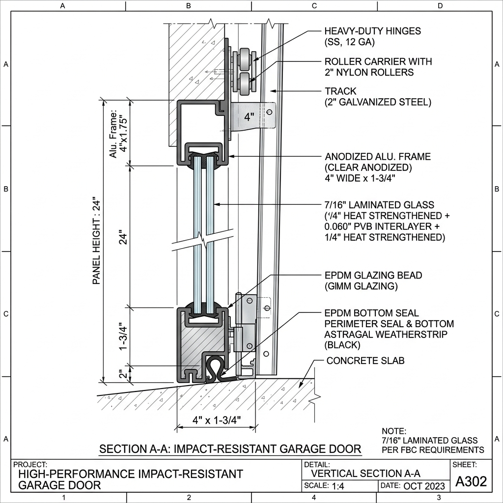 Full-View Impact Laminated Glass Aluminum Sections Blueprint Schematic | Six Senses Builders