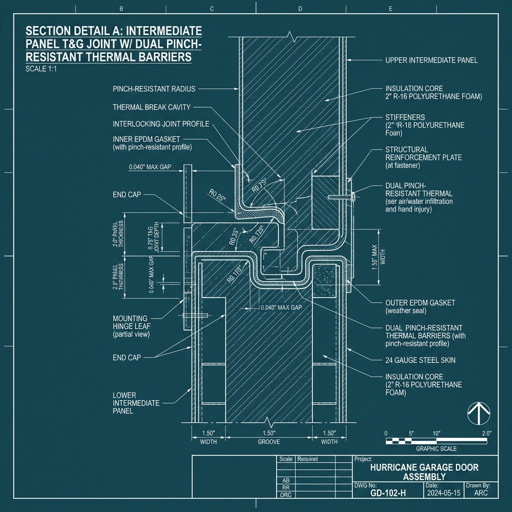 Pinch-Resistant Intermediate Panel Joint with Thermal Break Blueprint Schematic | Six Senses Builders