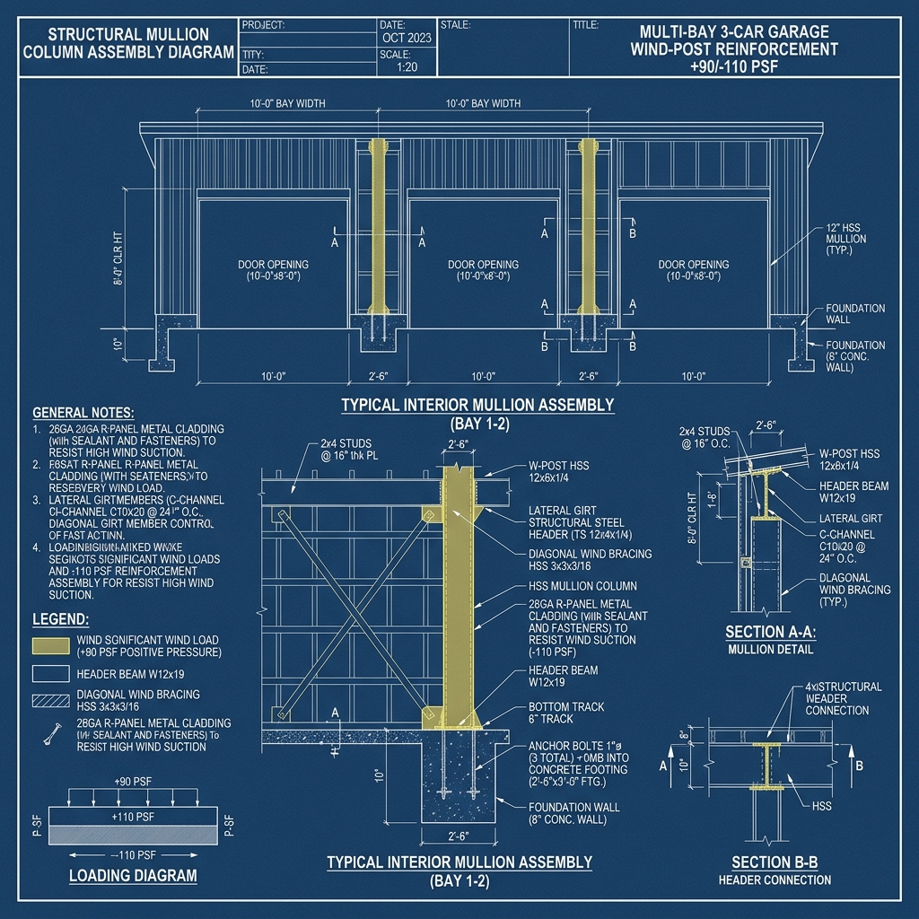 Multi-Bay Structural Wind-Post Mullion Column Blueprint Schematic | Six Senses Builders