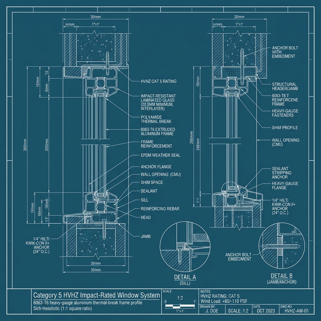 6063-T6 Heavy-Gauge Thermal-Break Aluminum Profile Blueprint Schematic | Six Senses Builders