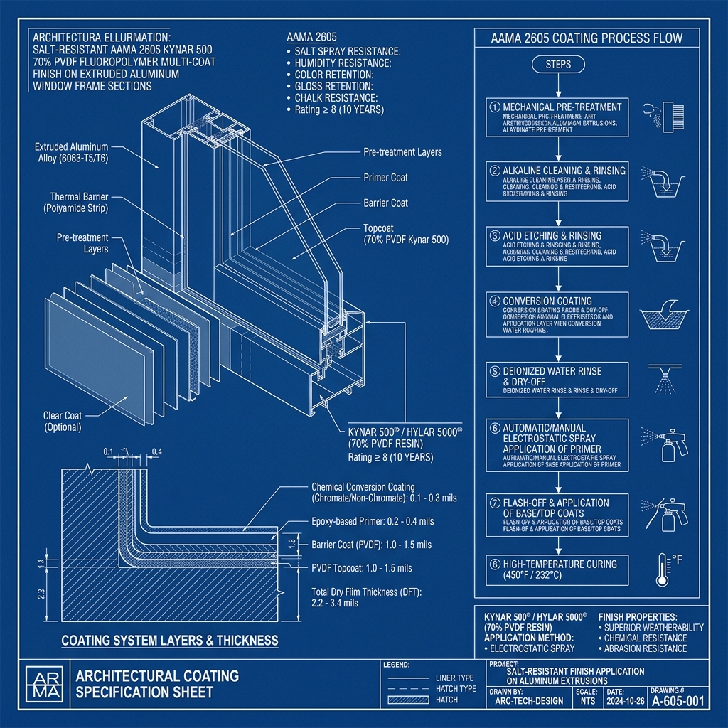 AAMA 2605 Kynar 500 70% PVDF Salt-Spray Finish Blueprint Schematic | Six Senses Builders