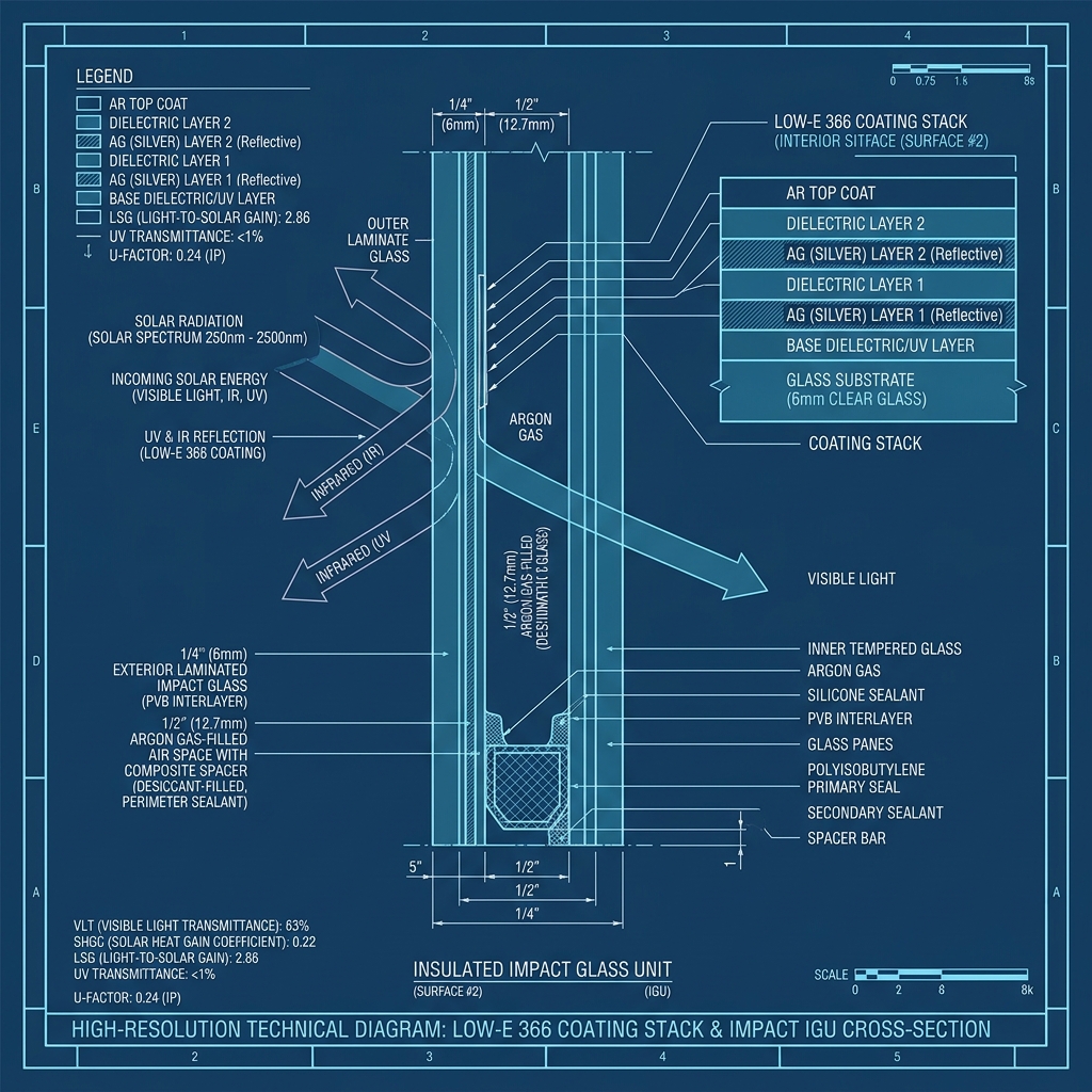 Solarban 70XL Double-Silver Low-E 366 Coating Stack Blueprint Schematic | Six Senses Builders