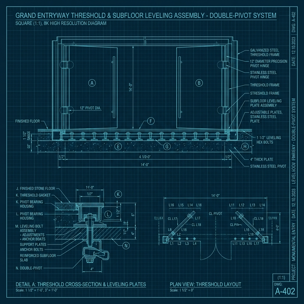 14ft Double-Pivot Grand Entryway Subfloor Leveling Plate Blueprint Schematic | Six Senses Builders