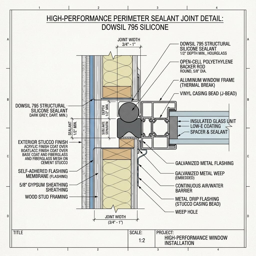 Perimeter DOWSIL 795 Structural Silicone Sealant Joint Blueprint Schematic | Six Senses Builders